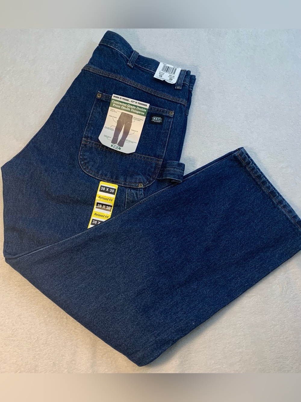 Key Double Front Dungaree Relaxed Fit Carpenter Jeans Size 38x30 New w/tags